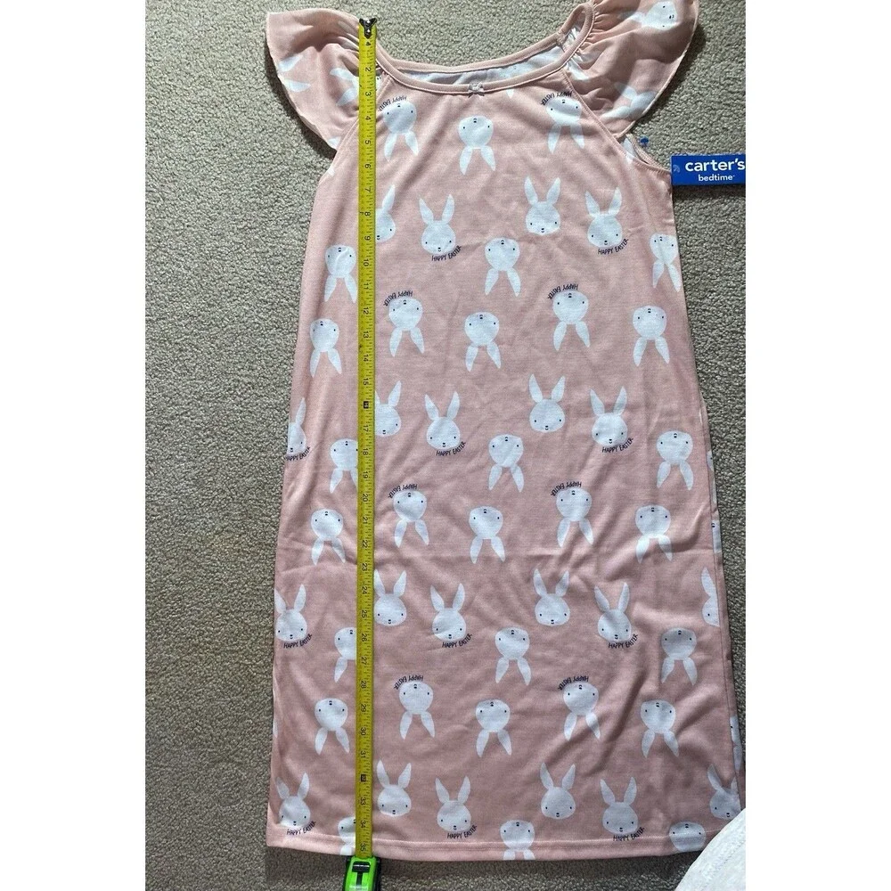 Carter's Girl's Pink Easter Bunny Flutter Sleeve Nightgown NWT Size 12-14
